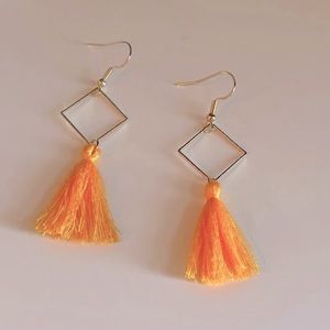 ☘️ 3/$15 🆕 Geometric Boho Tassel Gold Dangle Golden Saffron Color Earrings